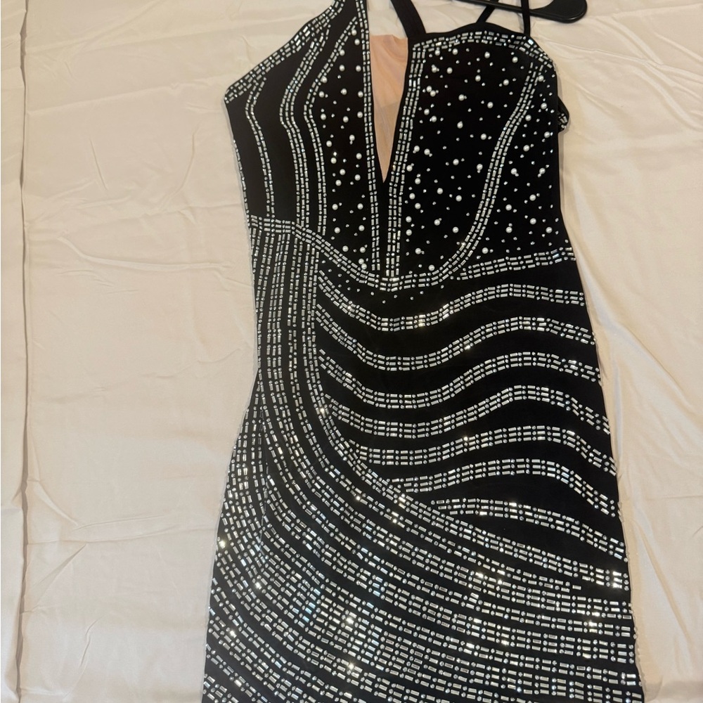Elegant Black and White Halter Dress